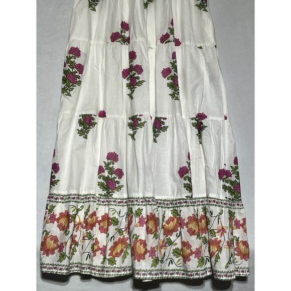 THML Midi Halter Sundress XS White Pink Floral A Line Tiered Voile Cotton Dress - Picture 3 of 14